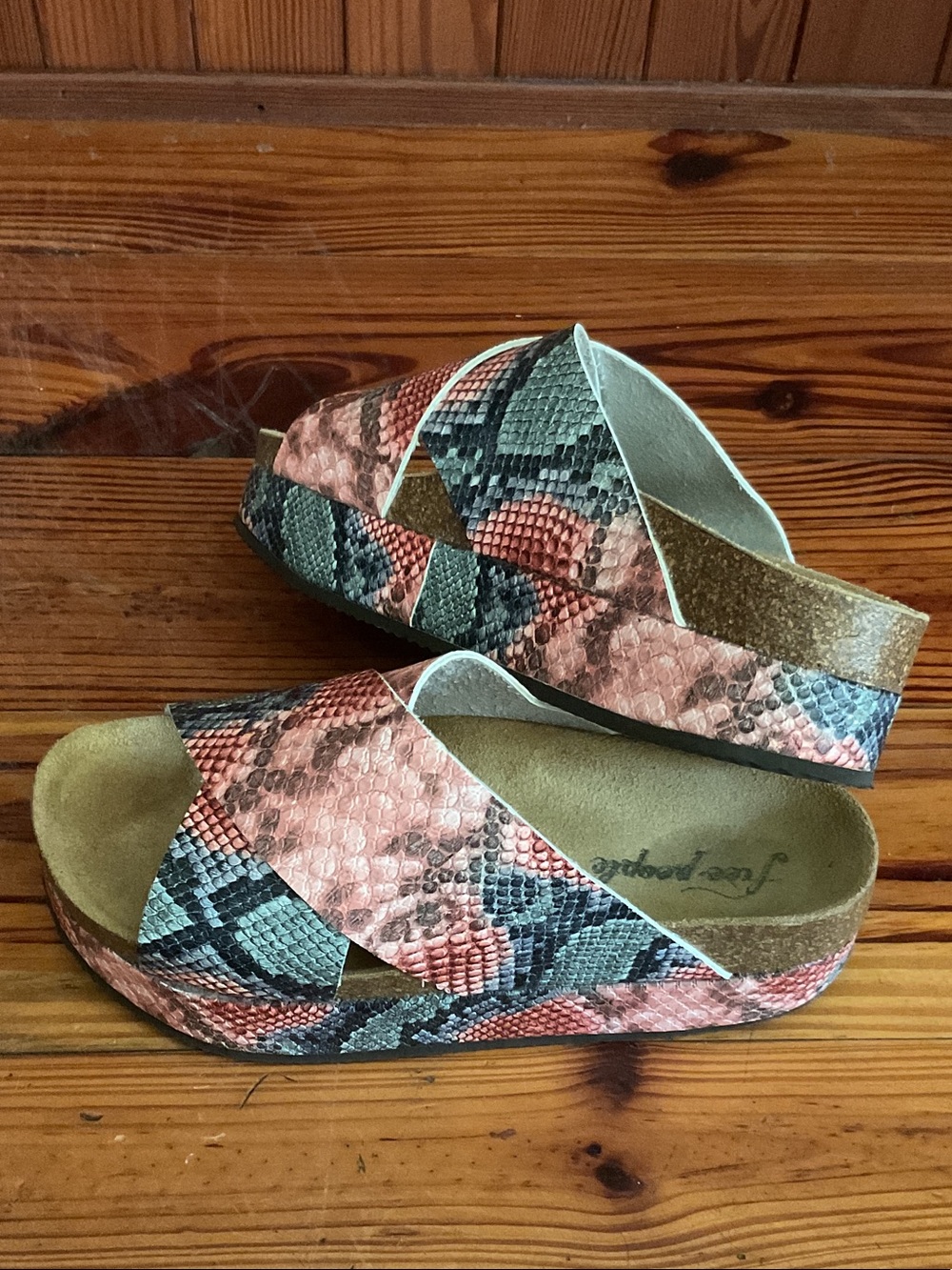 Free People CANDY SNAKE Coral, Grey & Black Snakeskin Slide Platforms - Picture 5 of 7